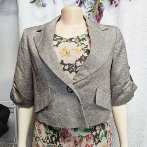 Gray Cropped Blazer with Ruched Sleeves